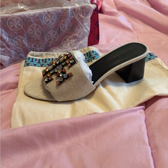 Tory Burch Cream Mules with Embellished Detail - Picture 6 of 10